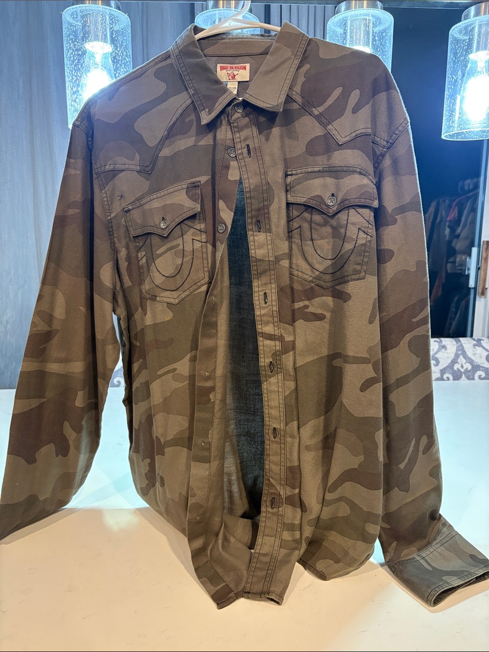 True Religion Men's Olive Camo Military Shirt Jacket